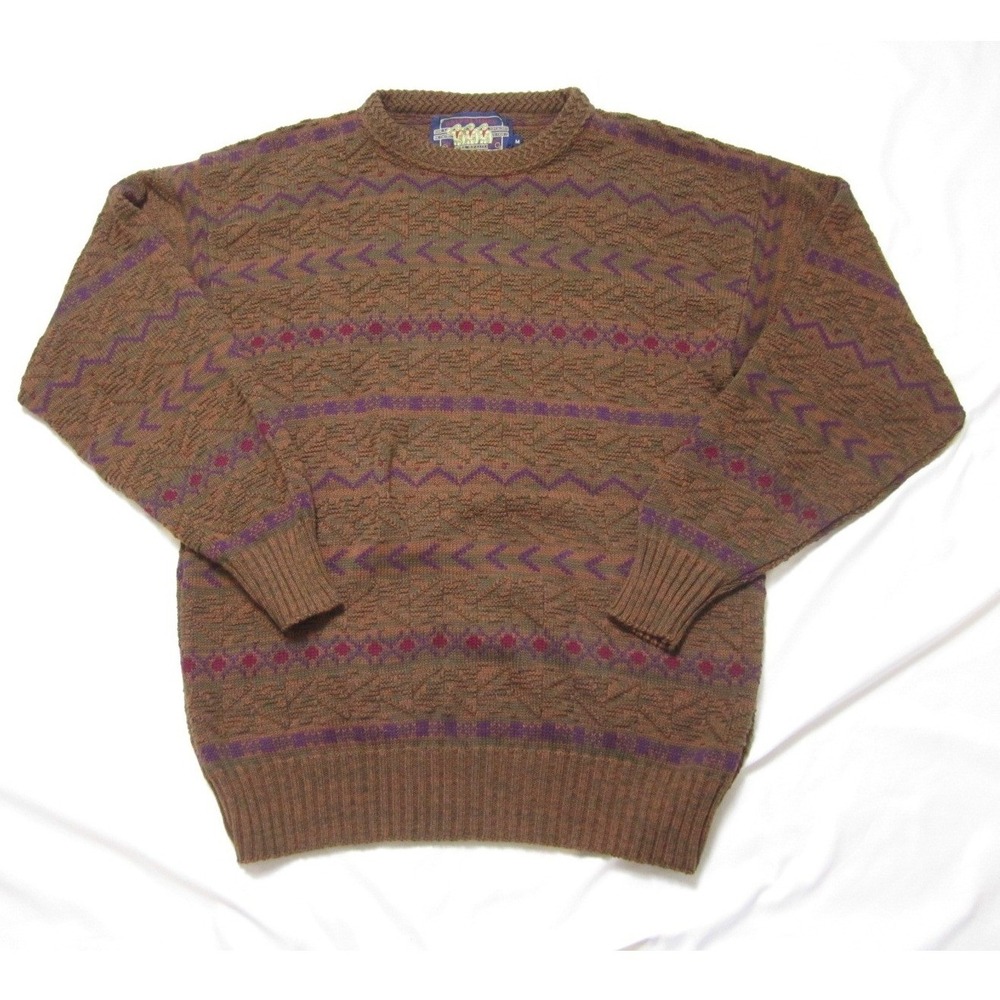 Vtg Chaps Ralph Lauren Geometric Knit Sweater Pullover Sz M Made in USA (M525)